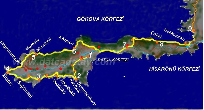 datça karia yolları haritası